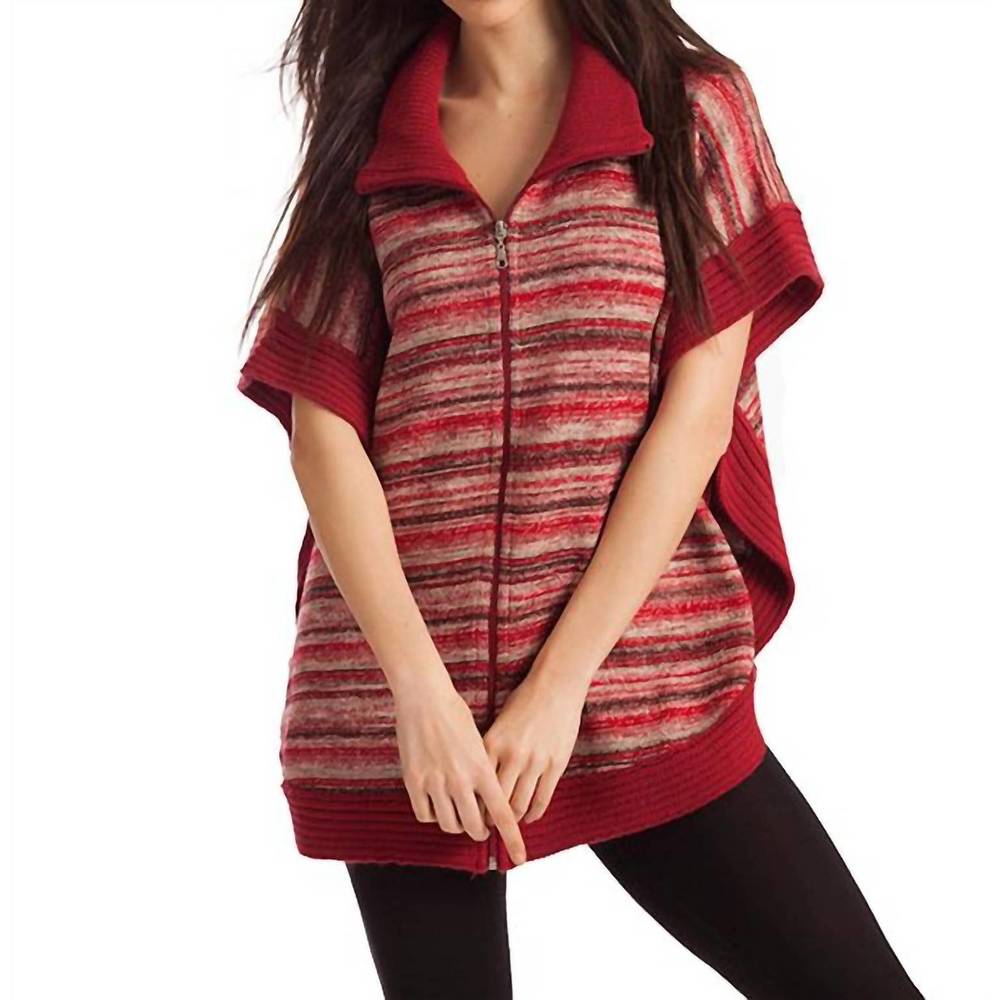 NEW FRENCH KYSS penelope zip-up poncho in red multi
